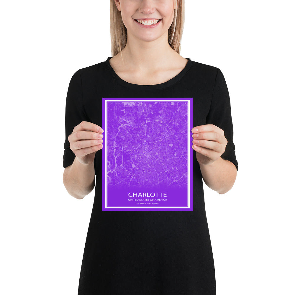 Charlotte Purple and White Paper Map