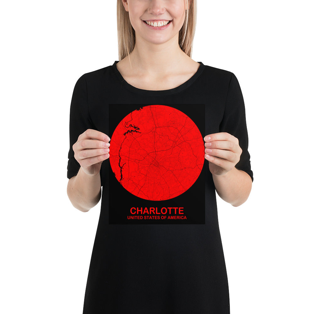 Charlotte Circular Red Paper Map