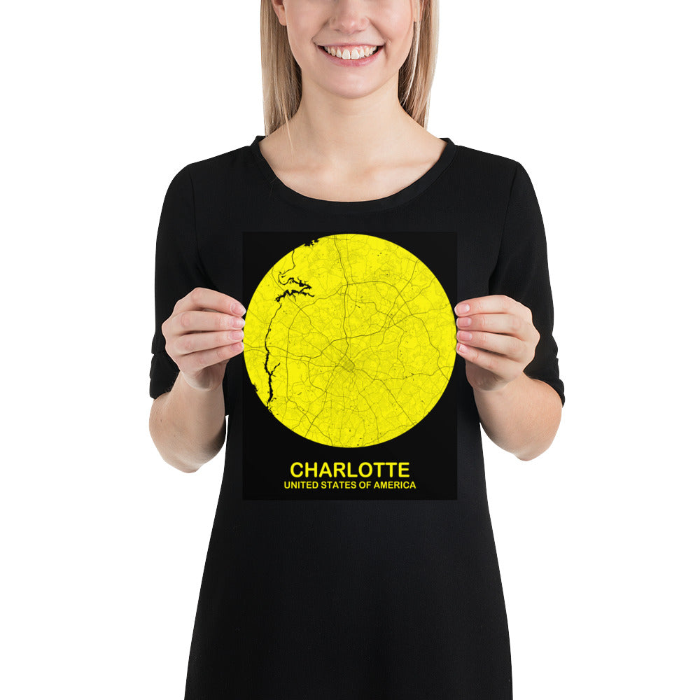 Charlotte Circular Yellow Paper Map