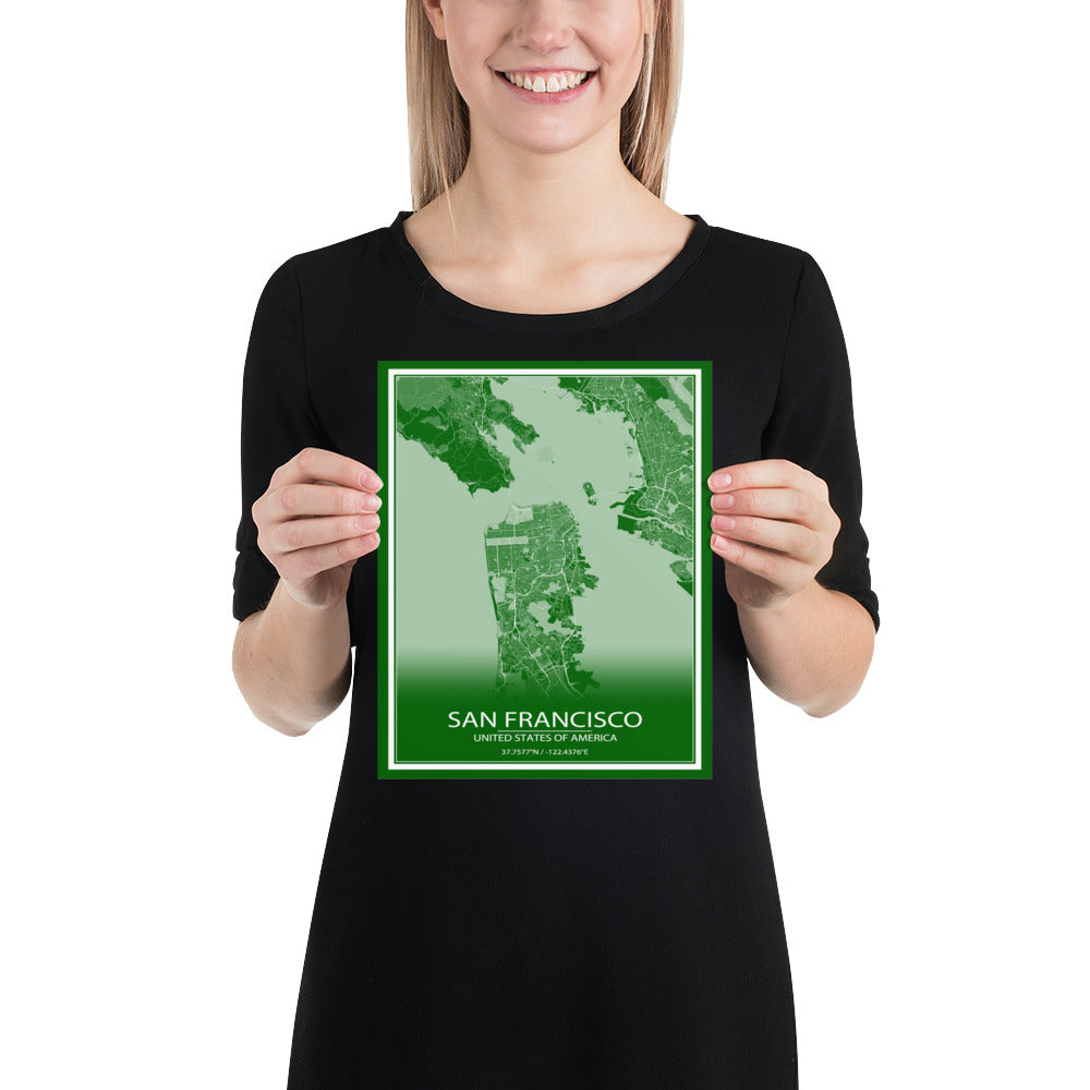 San Francisco Green and White Paper Map