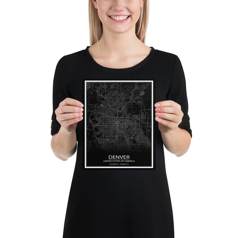 Denver Black Paper Map