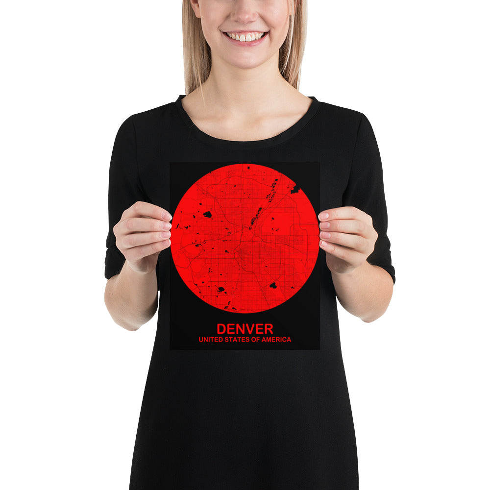 Denver Circular Red Paper Map