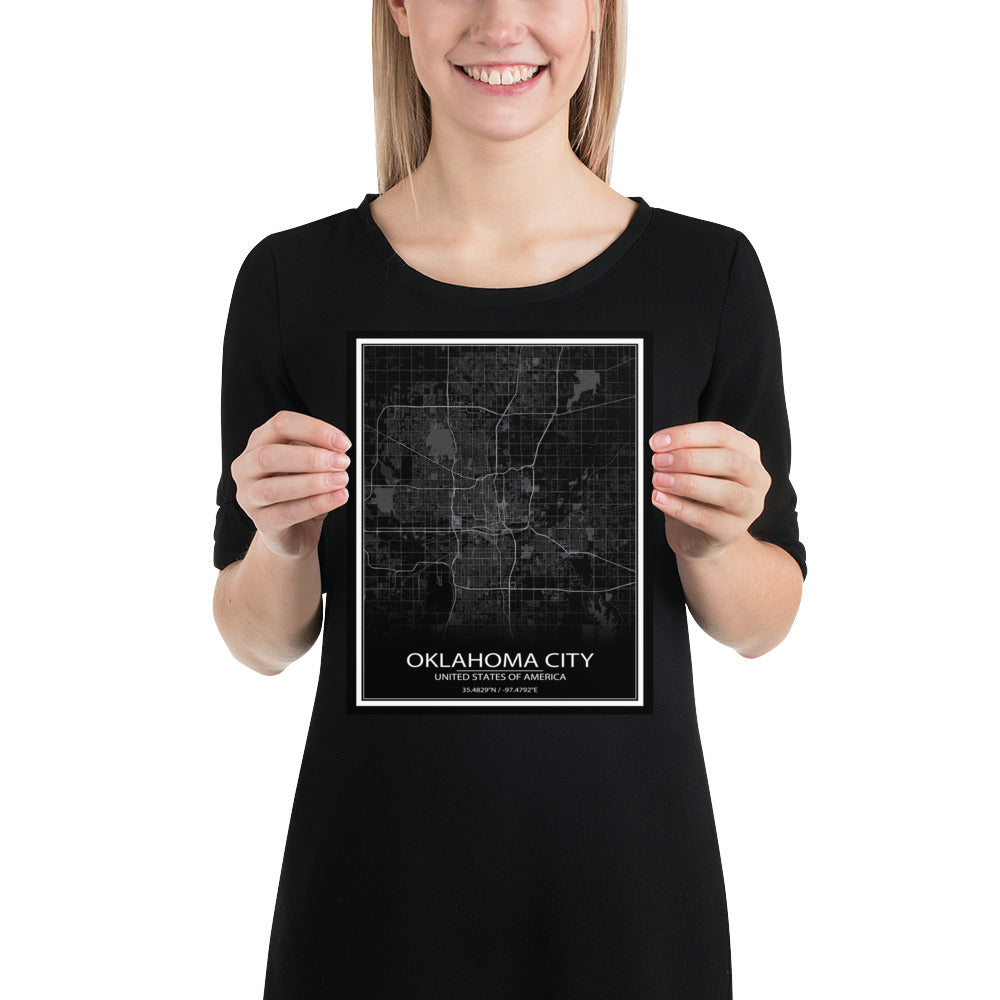 Oklahoma City Black Paper Map