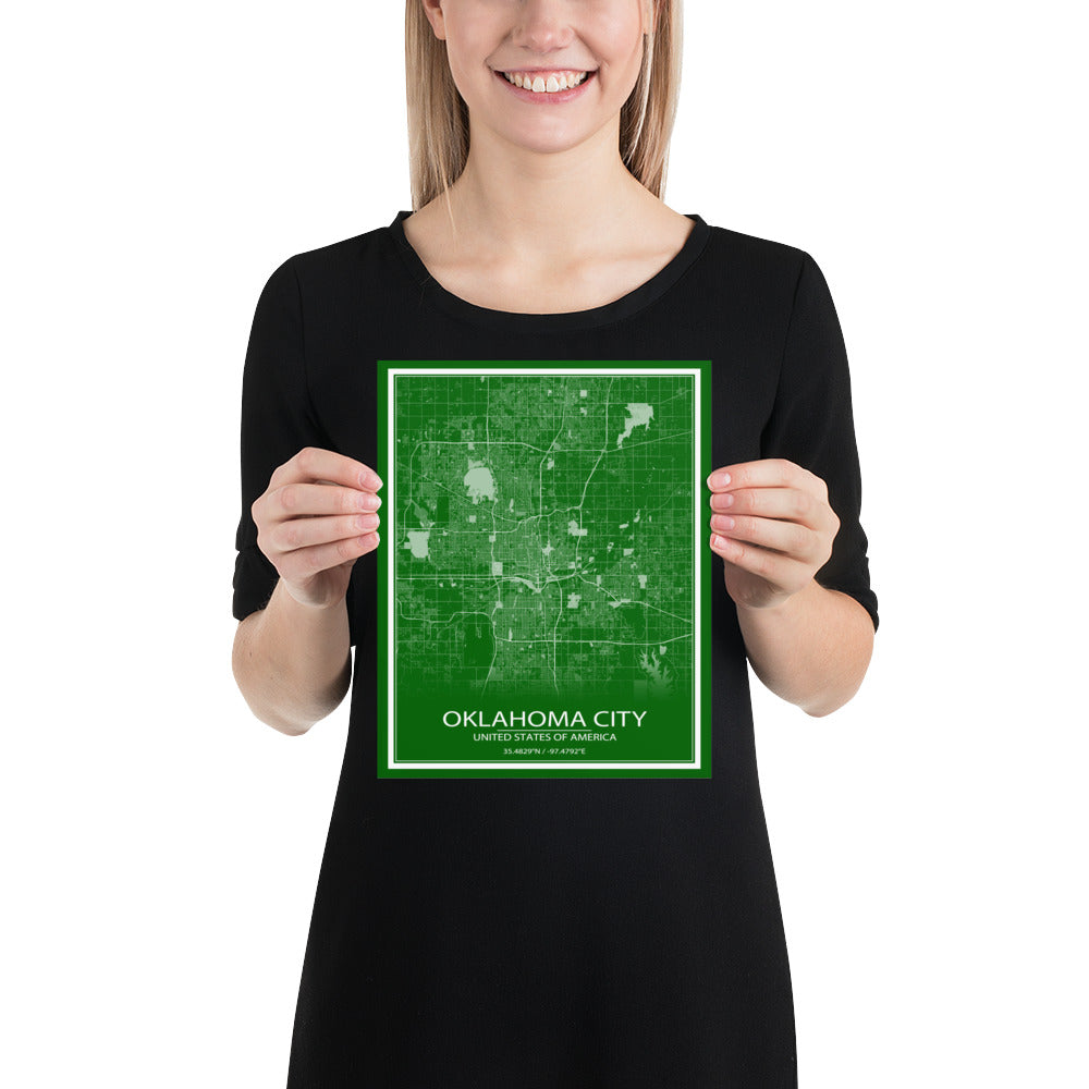 Oklahoma City Green and White Paper Map