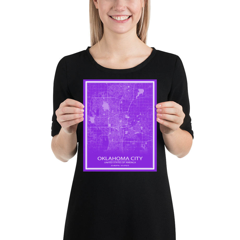 Oklahoma City Purple and White Paper Map