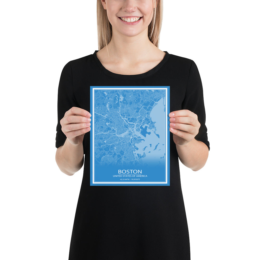 Boston Blue and White Paper Map