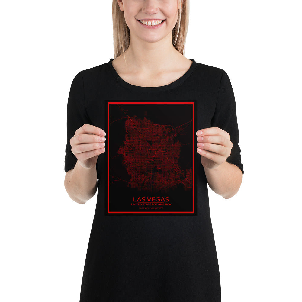 Las Vegas Black and Red Paper Map