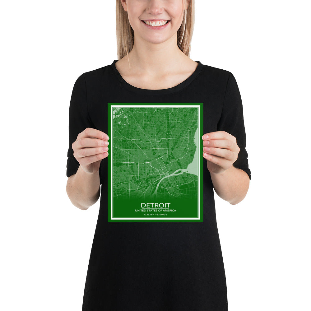 Detroit Green and White Paper Map