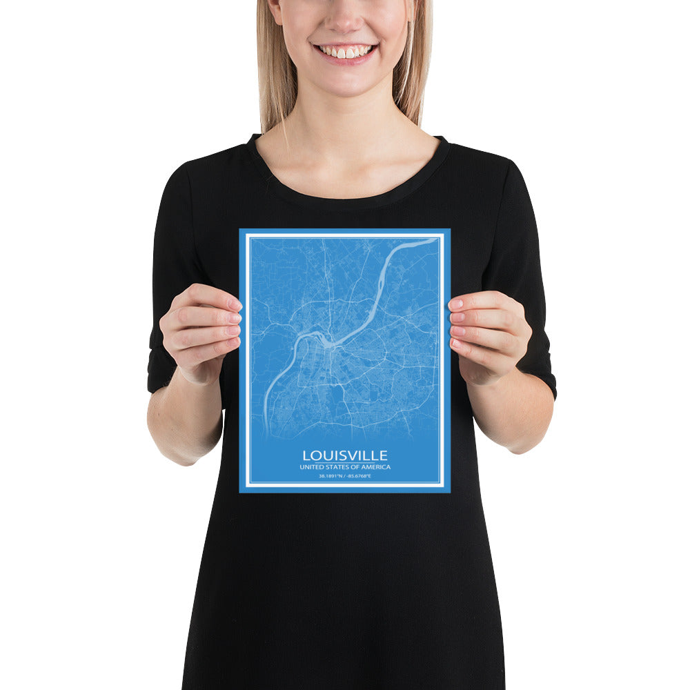 Louisville Blue and White Paper Map